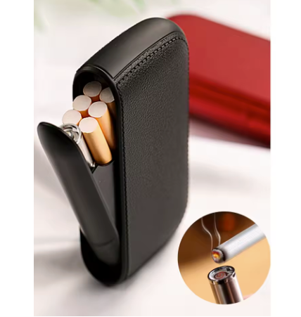 USB-Rechargeable Leather Cigarette Case with Built-In Electric Lighter